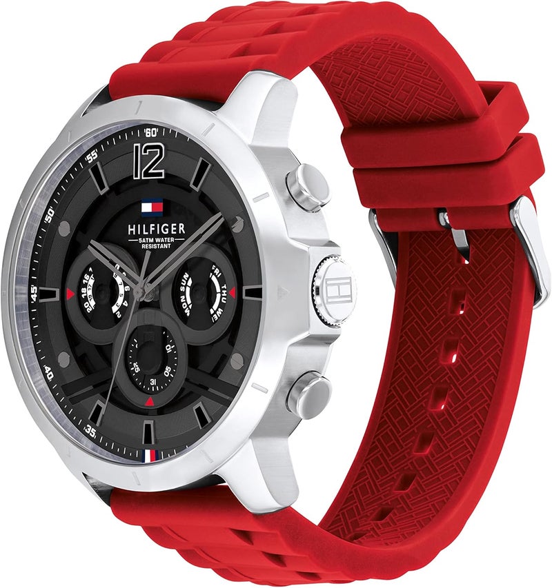 Tommy Hilfiger Men's Grey Dial Red Silicone Watch - Image 2