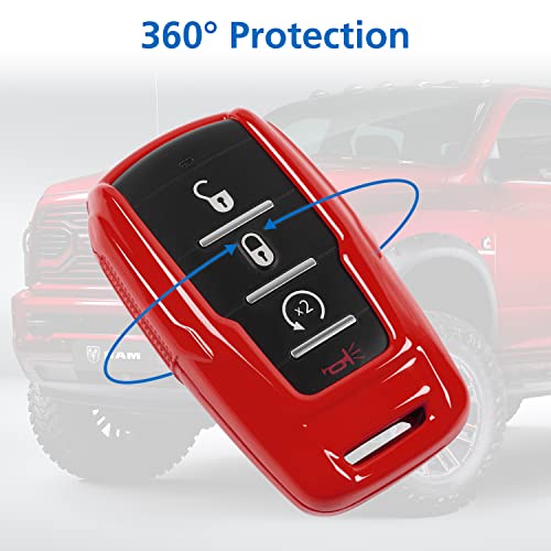 SQQP ABS Key Fob Cover for 2018-2023 Dodge RAM 1500 2500 3500, Key Fob Shell Protector Shell Keyless Remote Control Smart Key Holder(Red) - Image 3
