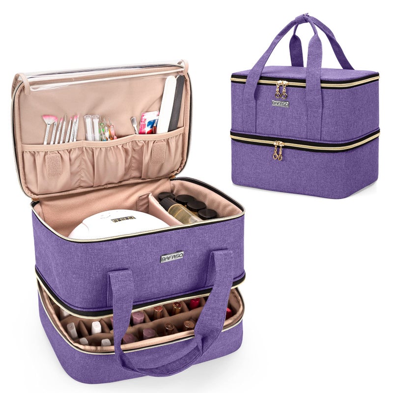 BAFASO Nail Polish Organizer Holds 40 Bottles (15ml - 0.5 fl.oz) and a Nail Lamp, Nail Polish Carrying Case with Manicure Tools Storage Sections (Bag Only), Purple - Image 1