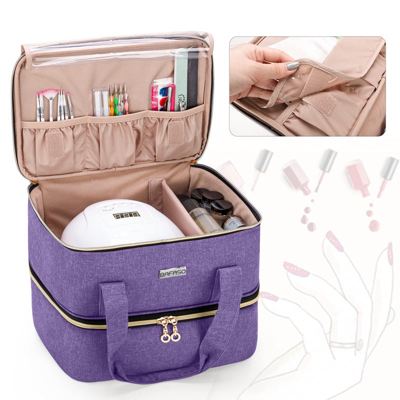 BAFASO Nail Polish Organizer Holds 40 Bottles (15ml - 0.5 fl.oz) and a Nail Lamp, Nail Polish Carrying Case with Manicure Tools Storage Sections (Bag Only), Purple - Image 2