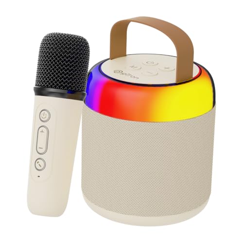 pTron Newly Launched Fusion Bliss 16W Bluetooth Speaker with Wireless Karaoke Mic, 6H Playtime, Vibrant RGB Lights, Voice Effects,Multi-Play Modes BT5.3/TF Card & Type-C Charging Port (Light Cream) - Image 1