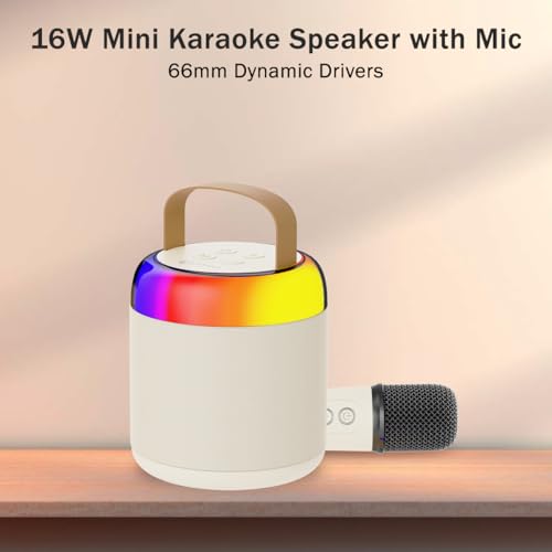 pTron Newly Launched Fusion Bliss 16W Bluetooth Speaker with Wireless Karaoke Mic, 6H Playtime, Vibrant RGB Lights, Voice Effects,Multi-Play Modes BT5.3/TF Card & Type-C Charging Port (Light Cream) - Image 3