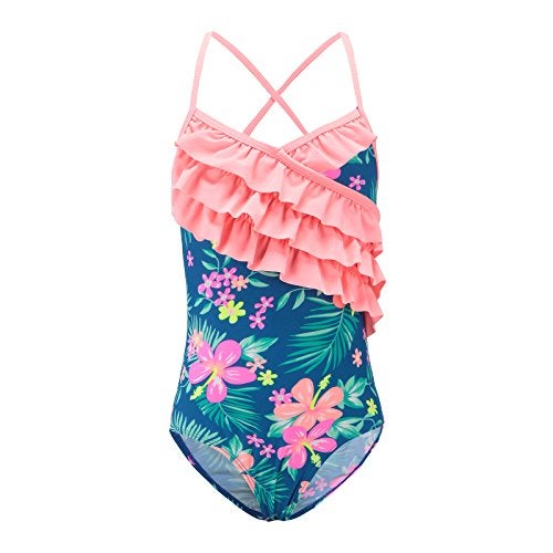 HowJoJo Big Girls One Piece Swimsuit Hawaiian Ruffle Swimwear Beach Bathing Suit Blue Size 10/10t - Image 1