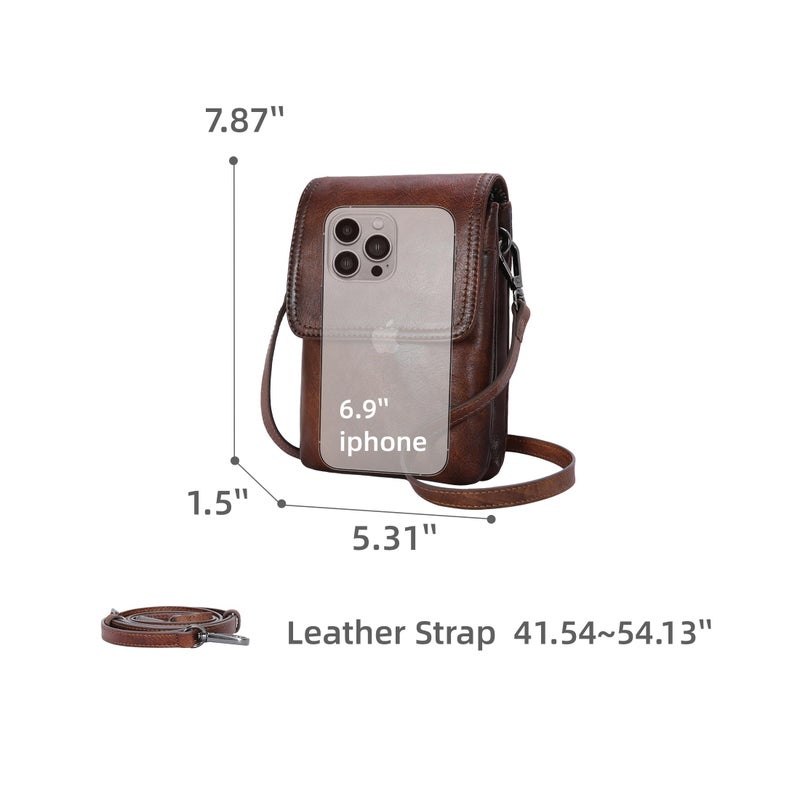 Iswee Genuine Leather Purses Travel Crossbody Bags for Women RFID Anti-Theft Zippered Satchel Bags Cell Phone Bag with Adjustable Strap (Coffee) - Image 4
