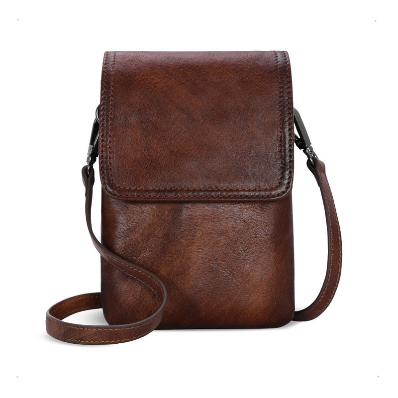 Iswee Genuine Leather Purses Travel Crossbody Bags for Women RFID Anti-Theft Zippered Satchel Bags Cell Phone Bag with Adjustable Strap (Coffee) - Image 1