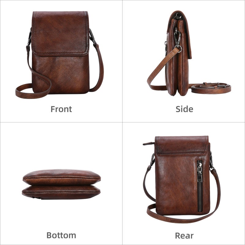 Iswee Genuine Leather Purses Travel Crossbody Bags for Women RFID Anti-Theft Zippered Satchel Bags Cell Phone Bag with Adjustable Strap (Coffee) - Image 5
