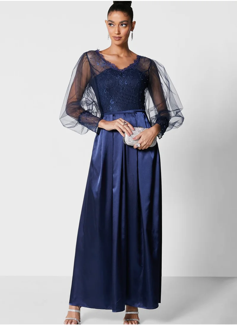 Khizana Mesh Sleeve Shimmer Dress