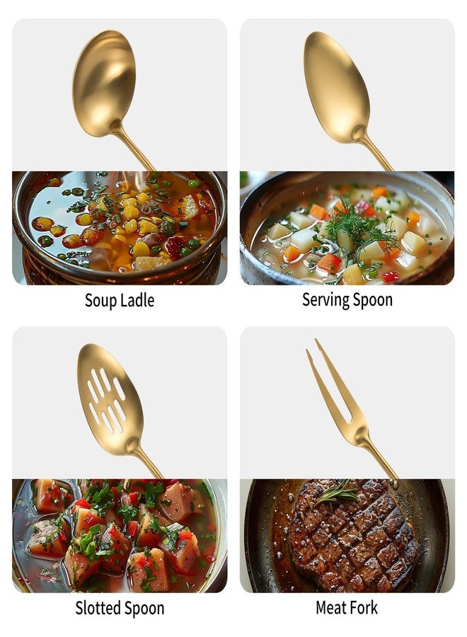 Lazycorner 304 Stainlss Steel Kitchen Utensils Set, 11 Pcs Long Metal Cooking Utensil Gadgets Tools Set with Spatula, Spoon, Ladle, Skimmer, Tunner, Pasta Server, Tongs(Gold, Dishwasher Safe) - Image 4