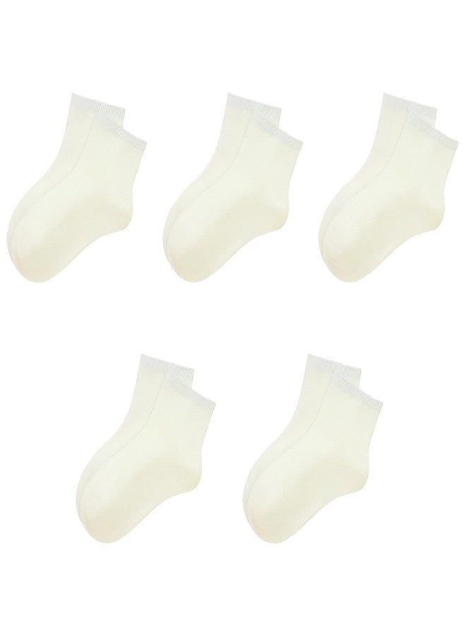 SERISIMPLE Viscose Bamboo Stretch Kids Ankle Sochool Kids Crew Socks Breathable Boy Girl 5 Pairs (Off-white, Medium) - Image 1