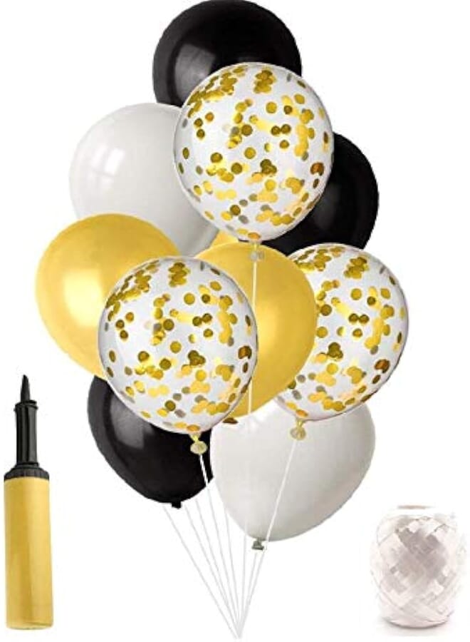 Secret ( 40pcs Balloons - Balloon Inflator -ribbon for Wedding Birthday Baby shower Party Decorations 12 Inches( Gold Confetti-Black,White,Gold latex
