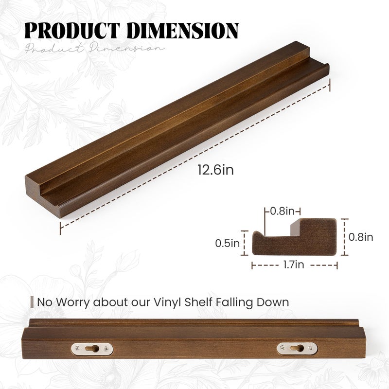 RICHFOCUS Vinyl Wall Mount, 2 Pack Solid Wood Record Shelf, Album Record Holder Display, 12 inch Floating Shelves for Wall, Magazine Shelf, Kids Bookshelf for Bedroom, Living Room, Walnut - Image 3