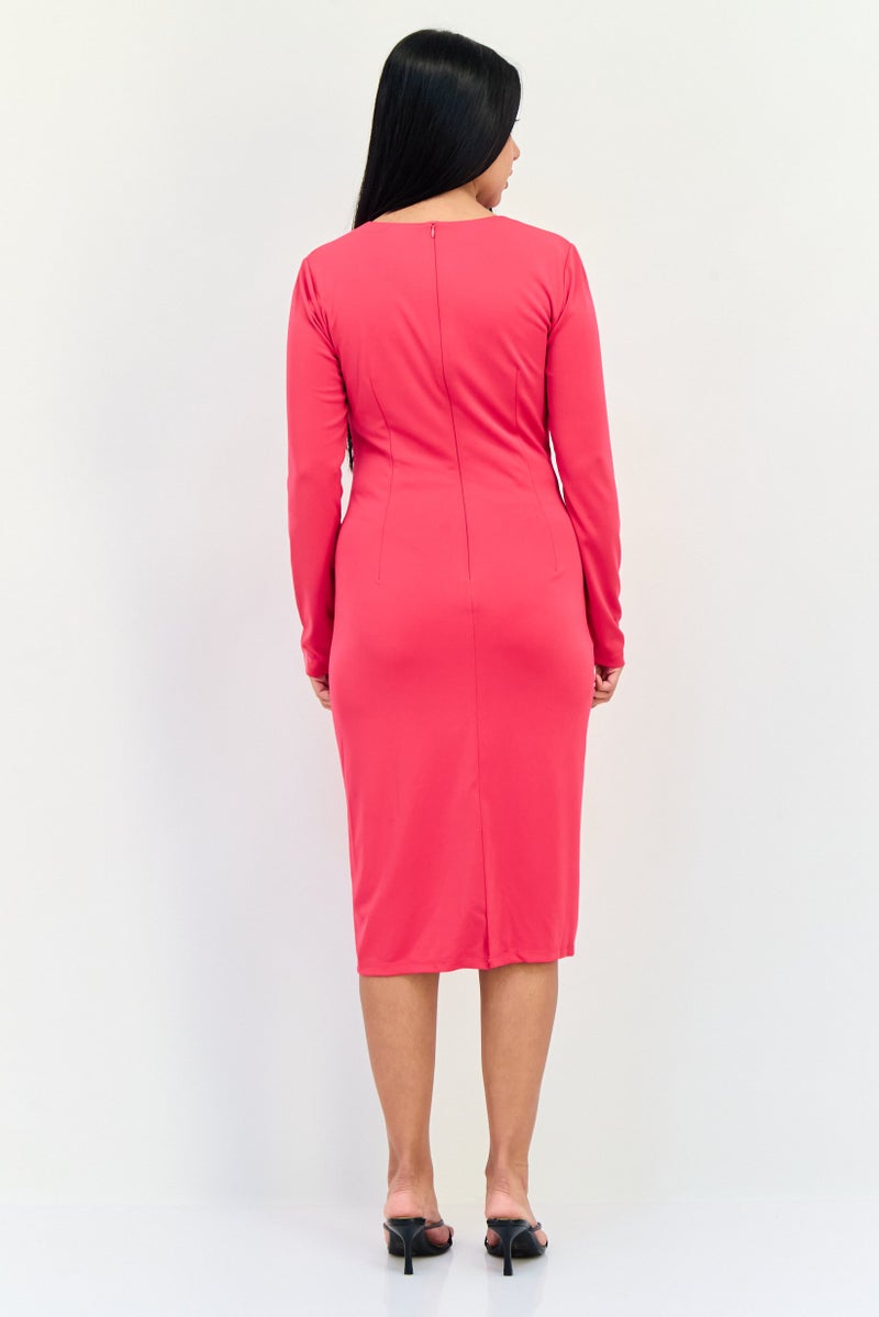 Donna Morgan Women Curve Ruched Midi Dress, Fuchsia - Image 4