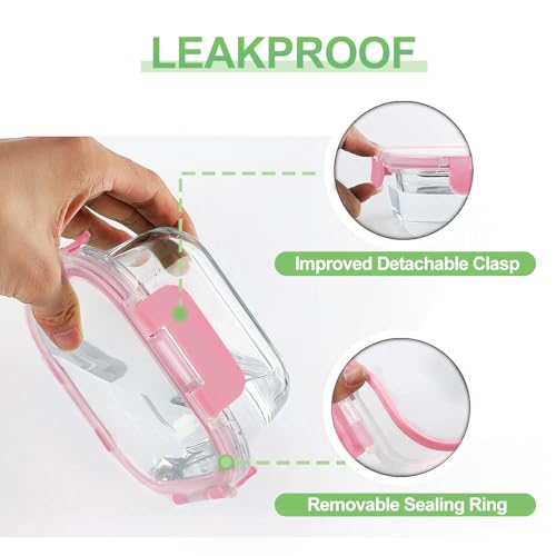 HOMBERKING Glass Food Storage Containers with Lids, [18 Piece] Glass Meal Prep Containers, Airtight Lunch Bento Boxes, BPA-Free & Leak Proof (9 lids & 9 Containers) - Pink - Image 4
