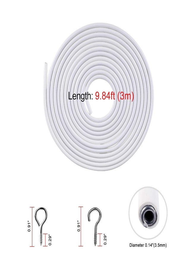 PINOWU [2 Pack] Pinowu White Curtain Wire, Plastic Coated Window Curtain Wire, Picture Hanging Wire with 8 Pairs of Screw Eyes and Hooks - Image 2