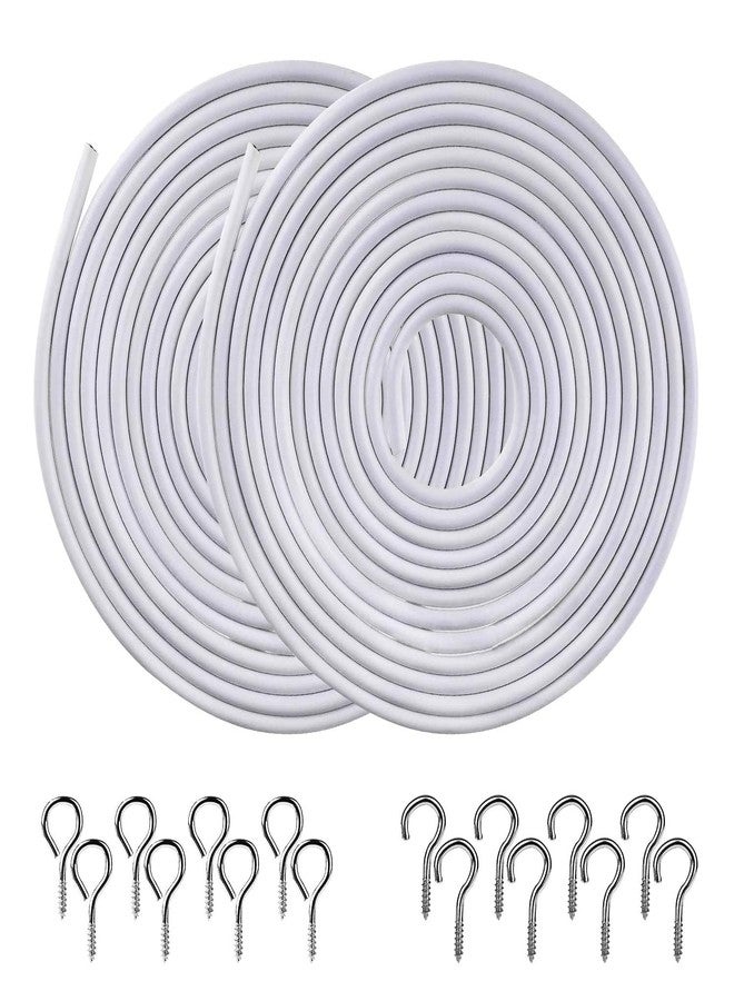 PINOWU [2 Pack] Pinowu White Curtain Wire, Plastic Coated Window Curtain Wire, Picture Hanging Wire with 8 Pairs of Screw Eyes and Hooks - Image 1