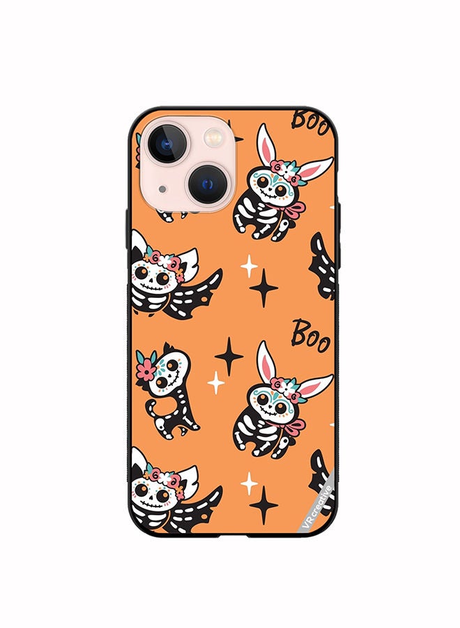 VR CREATIVE Protective Case Cover For Apple iPhone 14 Skeletons Of Cute Animals On Orange Design Multicolour - Image 1