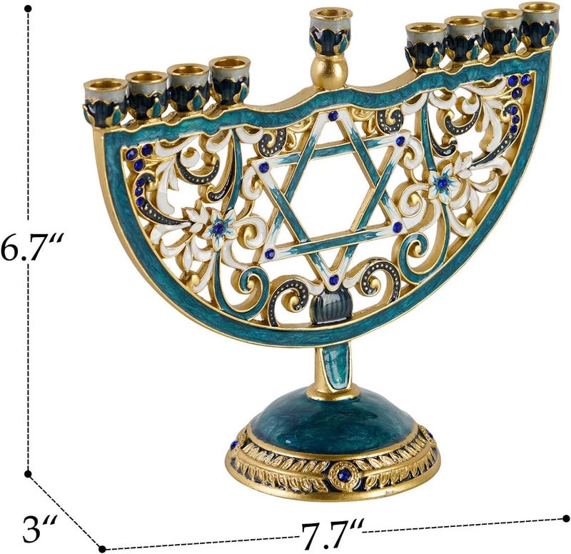 NIKKY HOME شمعدان حانوكا، شمعدان يهودي معدني، حامل شموع فني يناسب جميع شموع حانوكا القياسية تصميم عتيق للديكور الروحي والديني والمنزلي - تركواز - Image 5