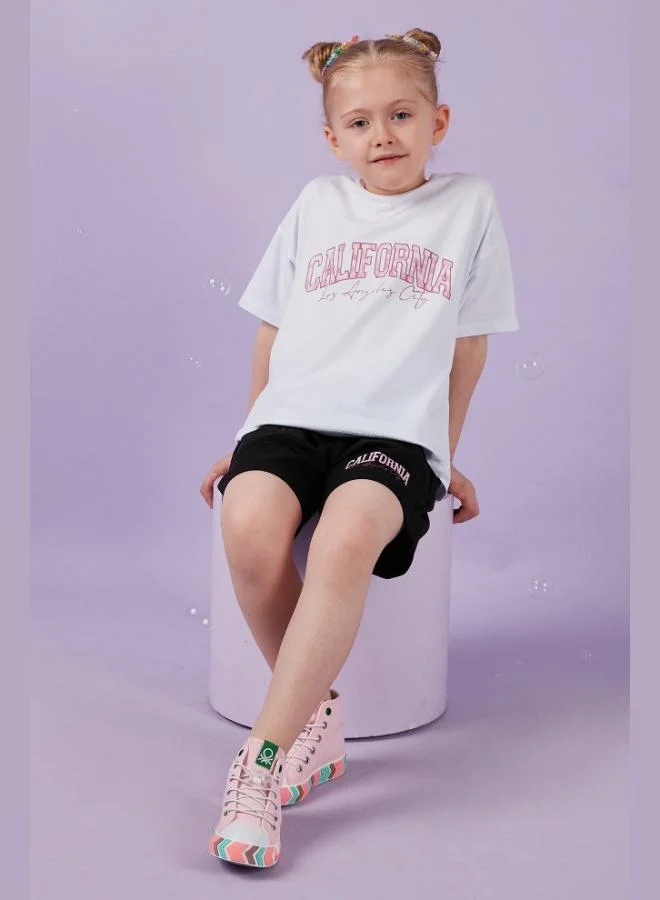 Lela Lela Cotton Printed Crew Neck Shorts Bottom-Top Set Girls SET 6212004