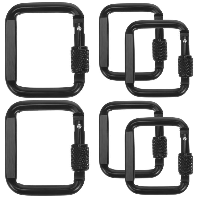 6 Pack Black Aluminum Locking Carabiner Clips Keychain Snap Hooks for Outdoor Camping - Image 2