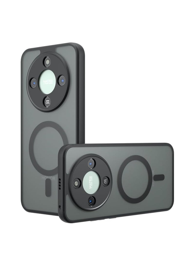 Magnetic Protective Case Compatible with Honor X9d 5G Matte Semi-Transparent Black Case Resists Yellowing Airbag-Style PC+TPU Shock-Absorbing Back Cover for Honor X9d - Image 1