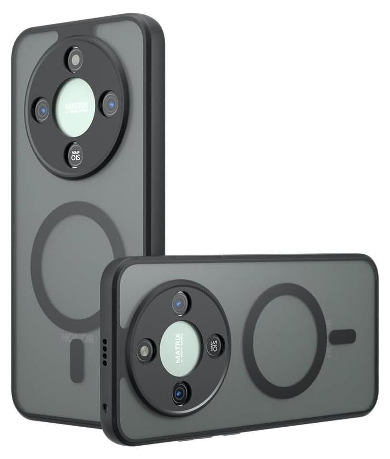 Magnetic Protective Case Compatible with Honor X9d 5G Matte Semi-Transparent Black Case Resists Yellowing Airbag-Style PC+TPU Shock-Absorbing Back Cover for Honor X9d - Image 1