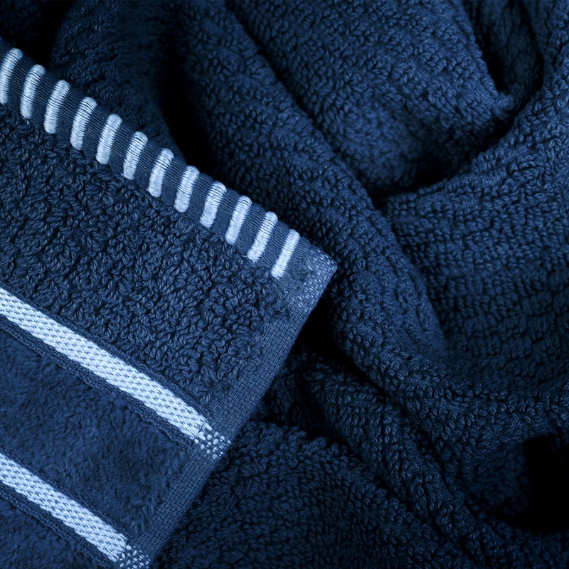 Lavish Home Combed Cotton Towel Set- Rice Weave 100% Combed Cotton 6 Piece Set With 2 Bath Towels, 2 Hand Towels and 2 Washcloths by Lavish Home- Navy - Image 3