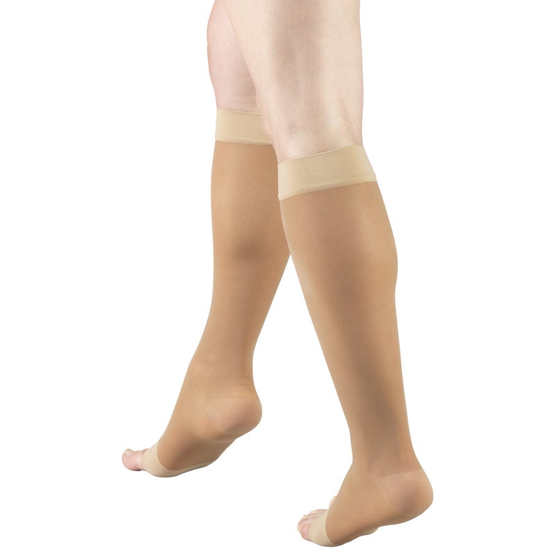 Truform Truform Sheer Compression Stockings 1520 mmHg Womens Knee High Length Open Toe 20 Denier Beige Medium