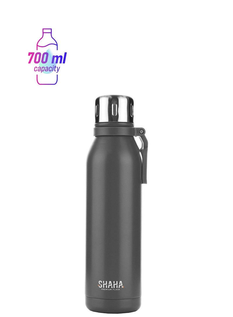 SHAHA زجاجة مفرغة من الفولاذ المقاوم للصدأ سعة 700 مل، رمادية - Image 1