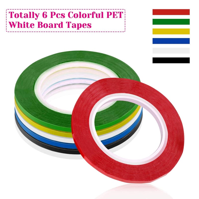 cridoz 6 Rolls 1/8 Whiteboard Tape Thin White Board Tape Lines Pinstripe Dry Erase Art Tape Graphic Chart Grid Electrical Tape, 108 Feet Per Roll - Image 2