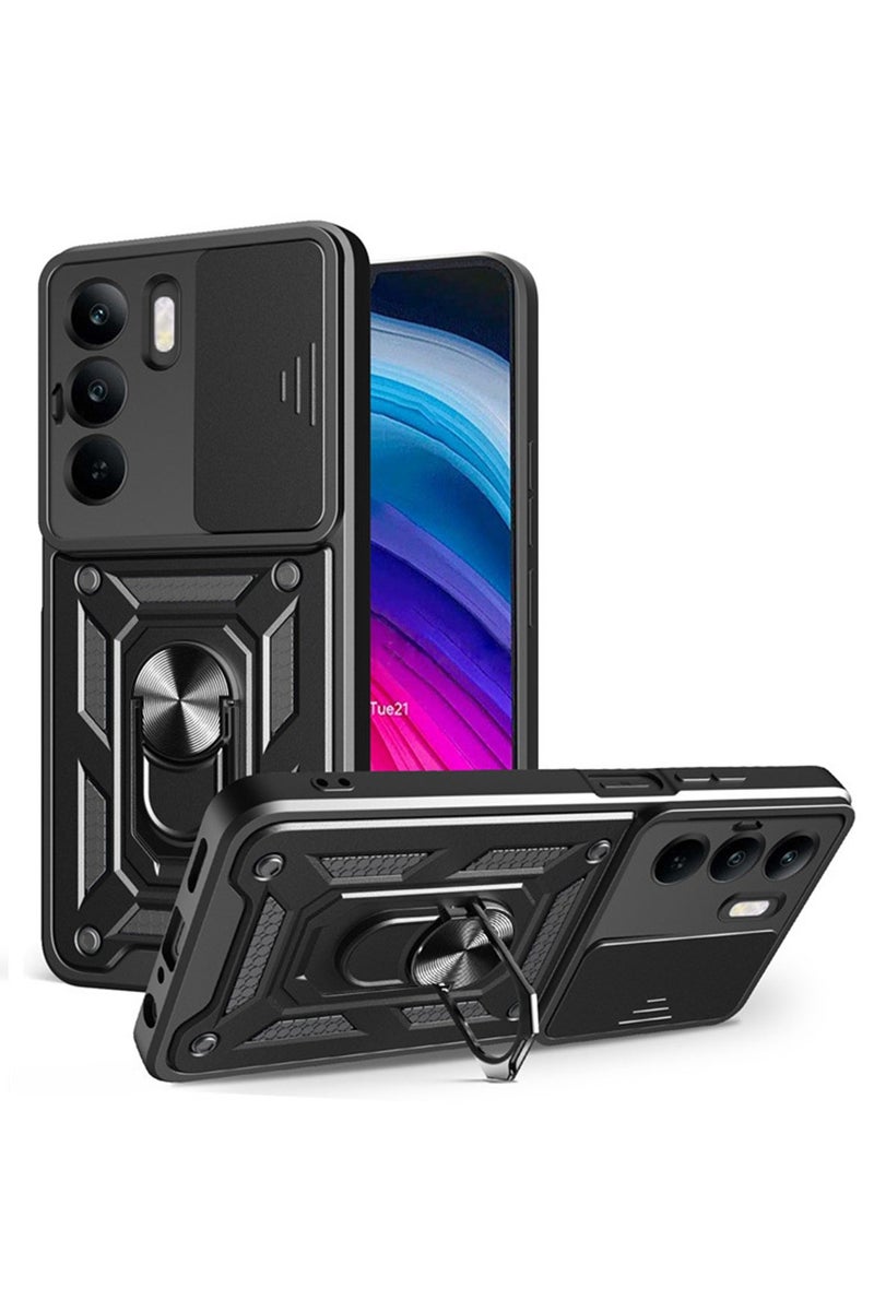 ثلاثة نمور for realme C71 4G Case Cover, غطاء عدسة الكاميرا الشريحة, حامل الحلقة المغناطيسية مقعد حالة الهاتف الوقائي ل realme C71 4G, أسود - Image 1
