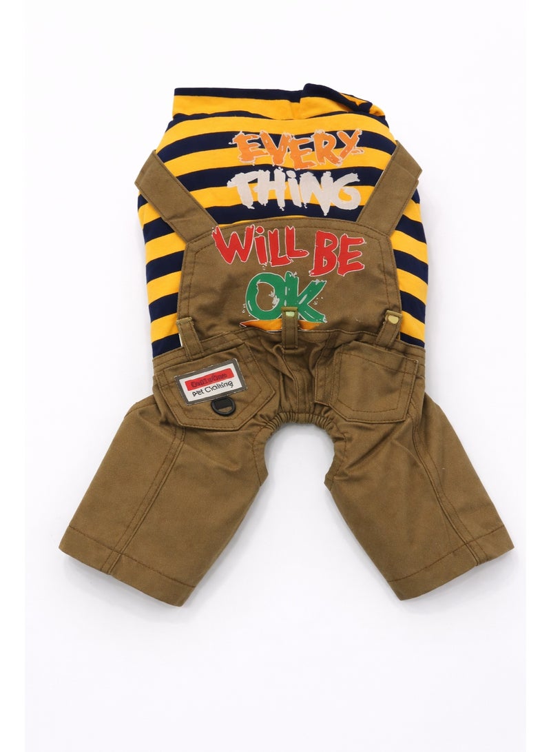 Pet Clothing Overalls with Striped Hoodie, Brown and Yellow, Will Be OK Slogan, Size Small for 1-1.5kg Pets with fur inside - Image 3