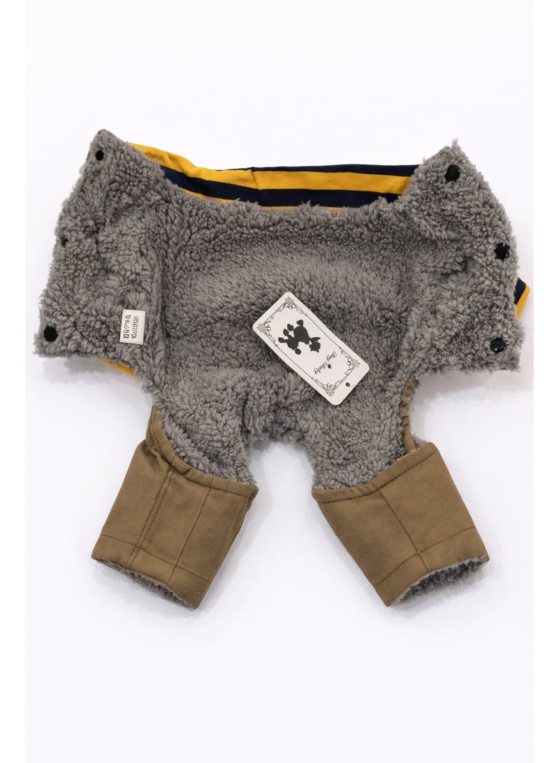 Pet Clothing Overalls with Striped Hoodie, Brown and Yellow, Will Be OK Slogan, Size Small for 1-1.5kg Pets with fur inside - Image 2