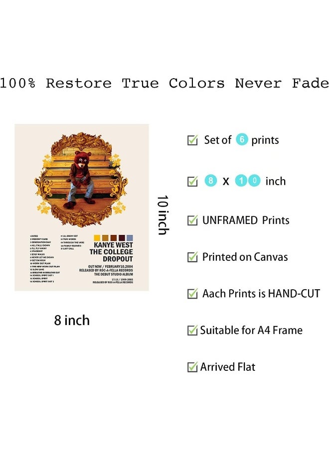 Home Trove - GLRSSN Kanye West Album Cover Signed Limited Posters Print Rapper Music Posters Canvas Wall Art Room Aesthetic Set of 6 for Teen and Girls Dorm Décor, 20cmx25cm (8inchx10inch) - Image 1