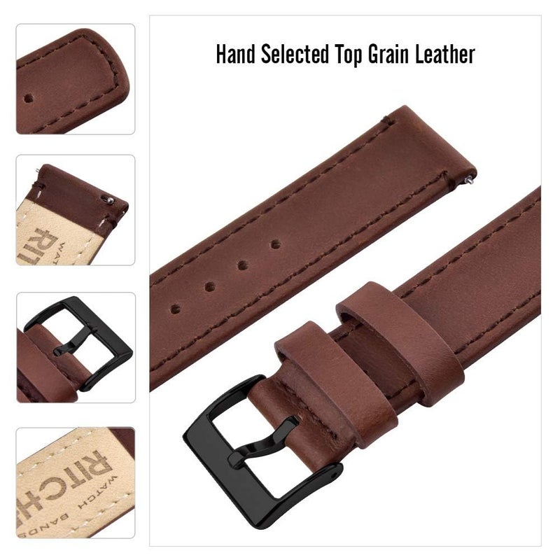 Ritche حزام ساعة ريتشي الجلدية مع دبابيس إطلاق سريع، حزام ساعة بديل 22 مم للرجال والنساء، يناسب الساعات الذكية والساعات التقليدية - Image 4