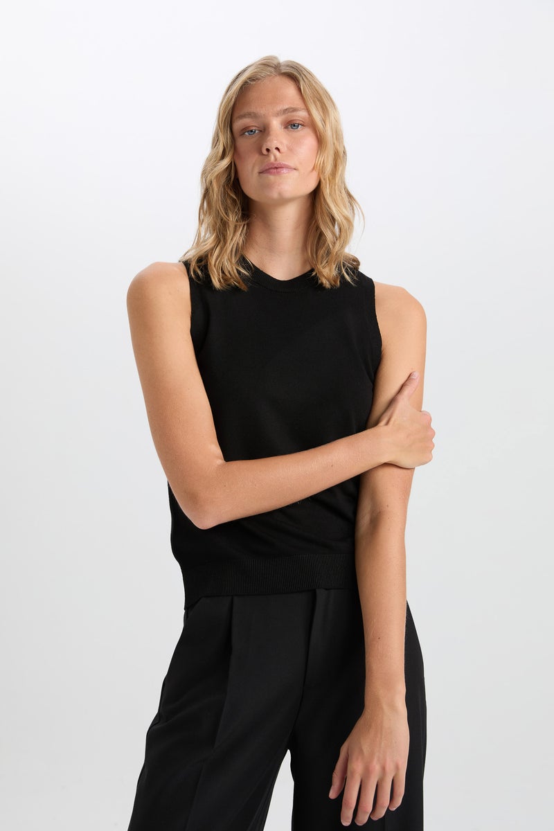 DeFacto Woman Fitted Crew Neck Ribbed Sleeveless Basic Pullover - Image 5