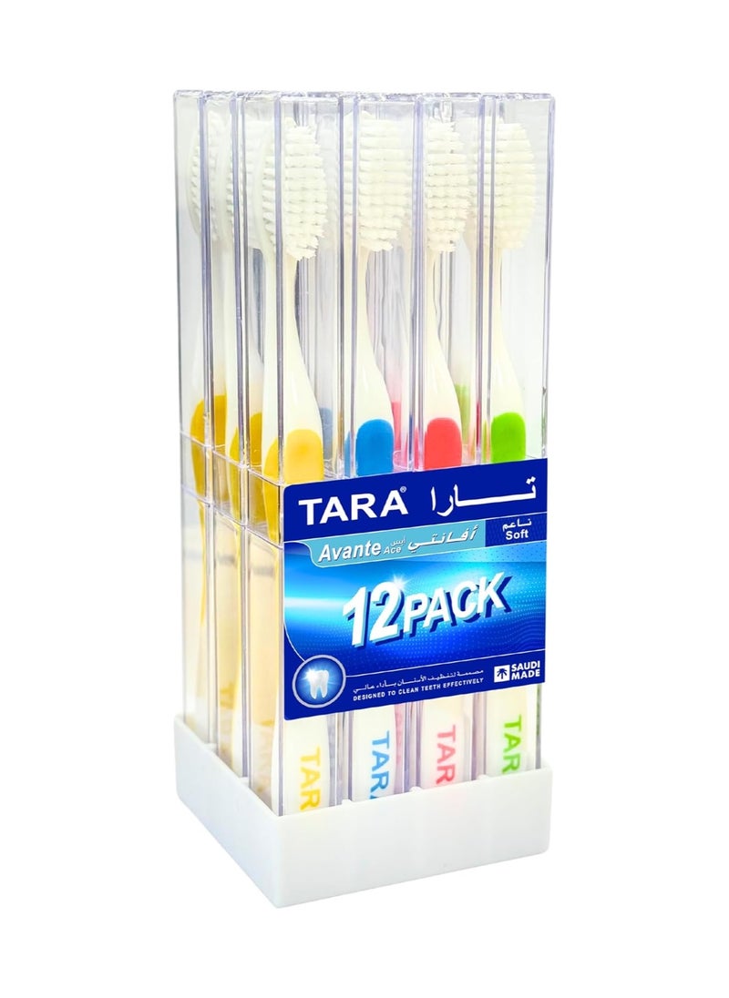 تارا تارا فرشاة اسنان ناعمة ايس من افانتي عبوة 12 قطعة يدوي بالغ ألوان متعددة  - Image 1
