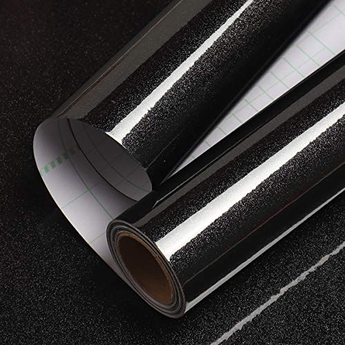 Livelynine Black Wallpaper Peel and Stick 158x394 Gloss Black Contact Paper for Kitchen Cabinet Wallpaper Removable Waterproof Glossy Black Vinyl Wrap for Furniture Bathroom Cabinets Glass Cover - Image 1