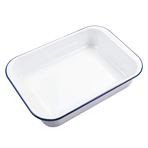 Webake Enamelware 9x13 Baking Pan with Lid Oblong Cake Pan Enameled Steel Roasting Pan Baking Dish Lasagna Pan Food Containers - Image 1