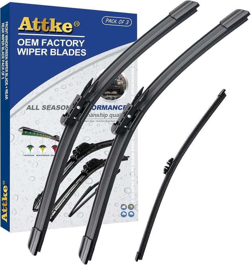 ATTKE All Weather All Season Wiper Blades, 28″ + 28″ Front Wipers and 15″ Rear Wiper Blades, Replacement for Ford Edge MK2 2015-2023,Endura 2015-2019 OE Original Style (Pack of 3) - Image 1