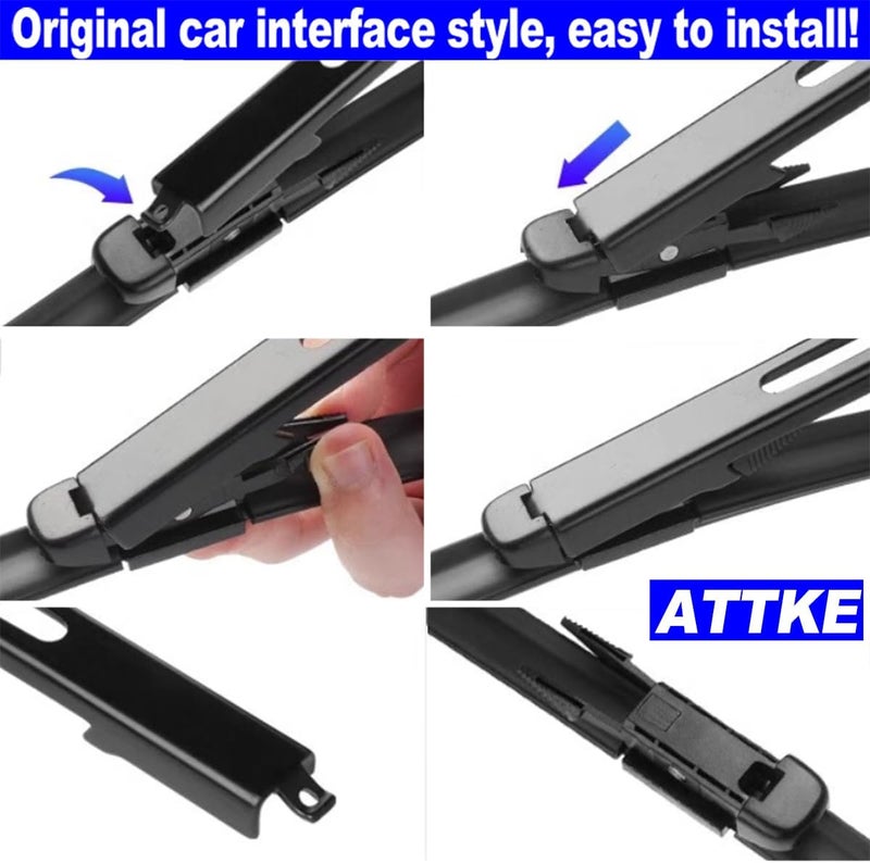 ATTKE All Weather All Season Wiper Blades, 28″ + 28″ Front Wipers and 15″ Rear Wiper Blades, Replacement for Ford Edge MK2 2015-2023,Endura 2015-2019 OE Original Style (Pack of 3) - Image 2