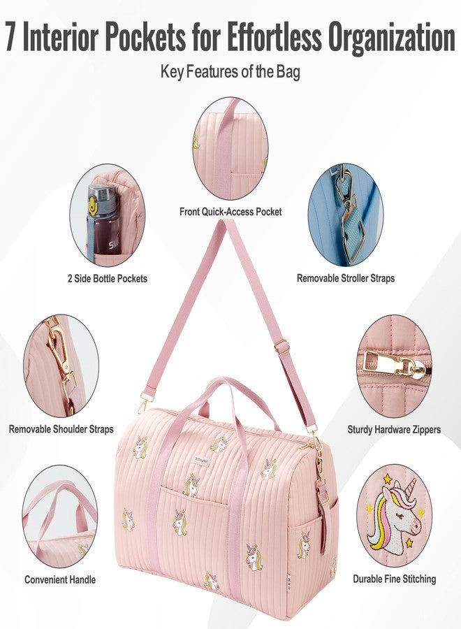 GoBabyMart Women’s Travel Duffel Bag - Large Weekender & Overnight Travel Bag with Wet Pocket, Carry-On Friendly, Ideal as Hospital or Maternity Bag for Labor and Delivery, Large - Pink Unicorns, 20 - Image 4