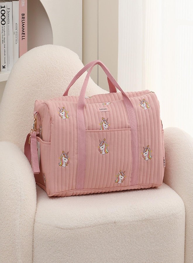 GoBabyMart Women’s Travel Duffel Bag - Large Weekender & Overnight Travel Bag with Wet Pocket, Carry-On Friendly, Ideal as Hospital or Maternity Bag for Labor and Delivery, Large - Pink Unicorns, 20 - Image 3