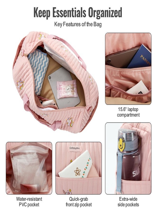 GoBabyMart Women’s Travel Duffel Bag - Large Weekender & Overnight Travel Bag with Wet Pocket, Carry-On Friendly, Ideal as Hospital or Maternity Bag for Labor and Delivery, Large - Pink Unicorns, 20 - Image 5