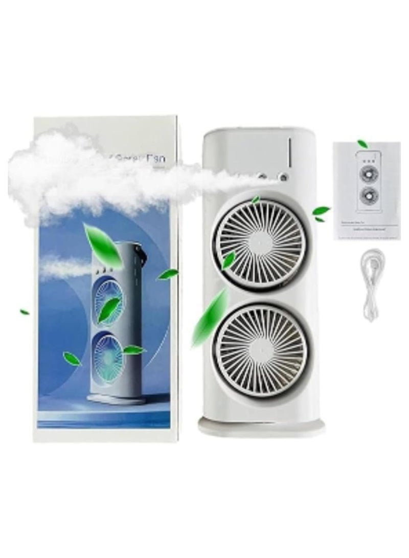 DubaiGallery Portable Air Conditioners Rechargeable Rotating, Double Head Cooling Fan with Remote, Air Cooler with 3 Speeds & Mist Modes, 600ml Water Tank, 7-Color Night Light, Portable for Room/Car - Image 2