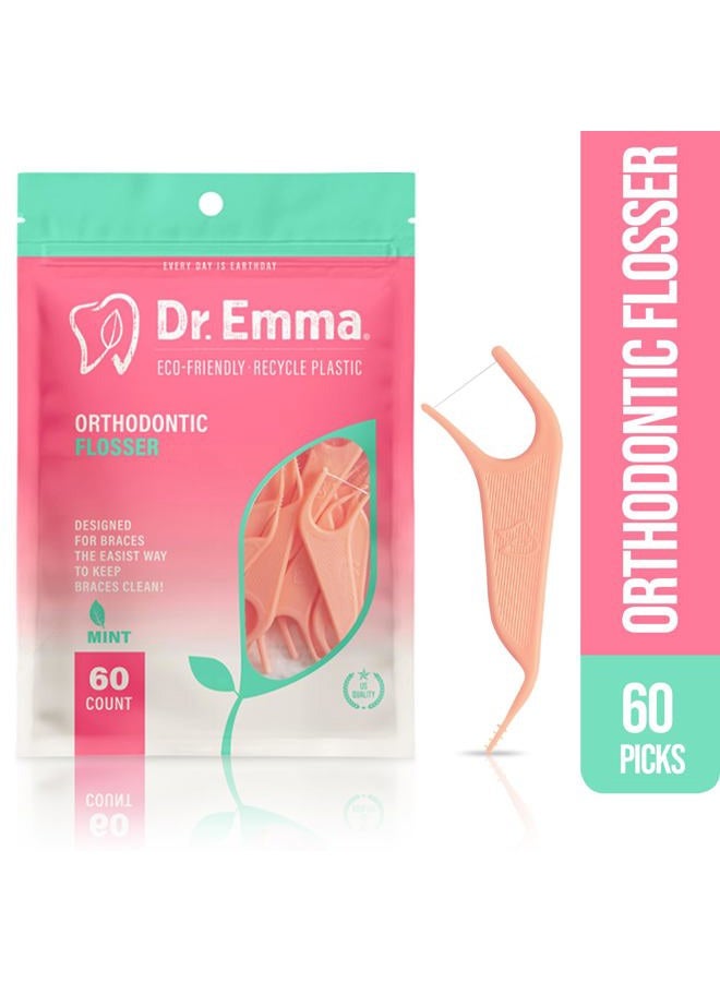 Dr.Emma Orthodontic Flossers for Braces, Ortho Dental Floss Picks, Mint Flavor 60 Count/Bag (Pink, 2pack) - Image 2