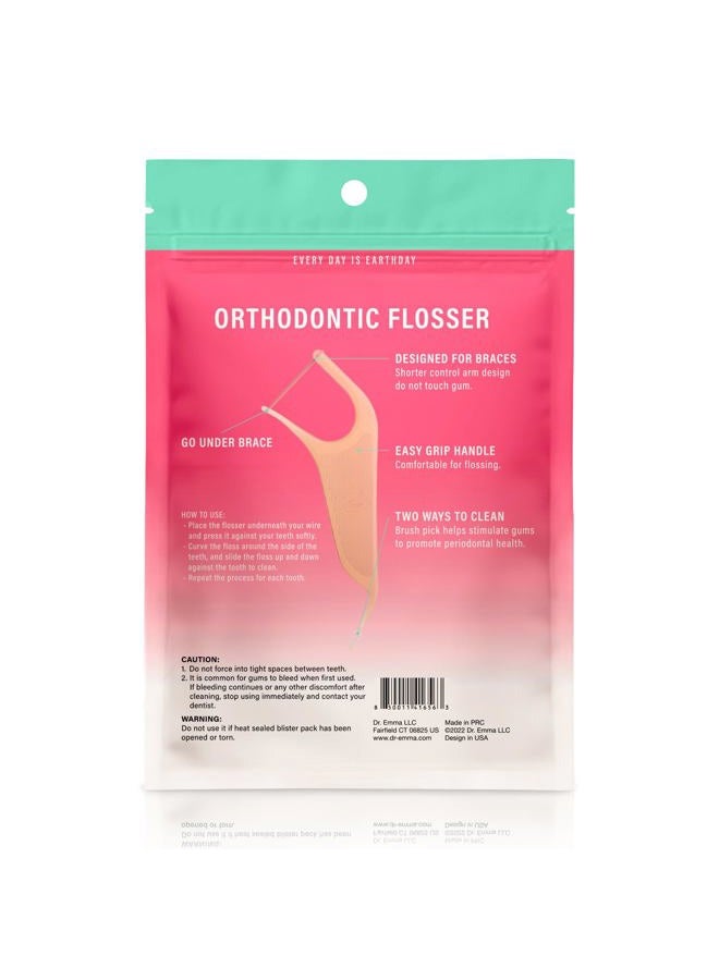 Dr.Emma Orthodontic Flossers for Braces, Ortho Dental Floss Picks, Mint Flavor 60 Count/Bag (Pink, 2pack) - Image 3