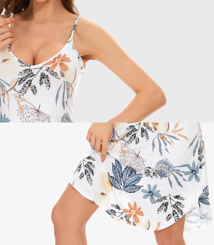 WiWi Viscose from Bamboo Slip Dress for Women Plus Size Chemise Nightgown Comfy Full Spaghetti Strap Dresses S-4X, Blue Floral, Small - Image 5