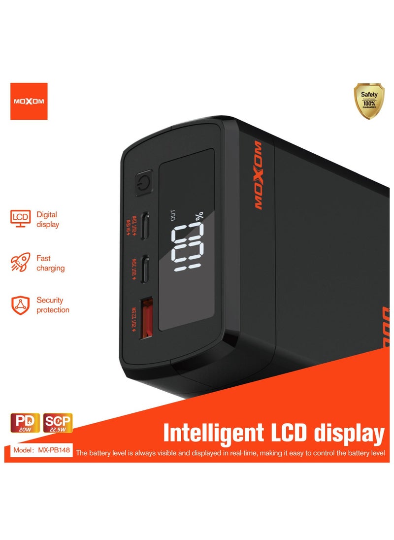 MOXOM MX-PB148 40000mAh Power Bank with LCD Display - 1 USB Port and 2 PD Ports - Fast Charging SCP 22.5W and PD 20W Multi-Device Charging  - Image 3