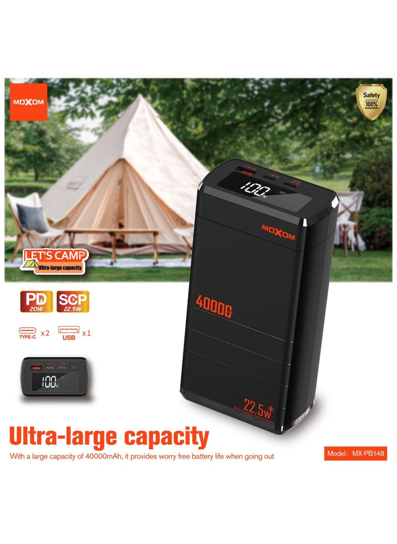 MOXOM MX-PB148 40000mAh Power Bank with LCD Display - 1 USB Port and 2 PD Ports - Fast Charging SCP 22.5W and PD 20W Multi-Device Charging  - Image 4