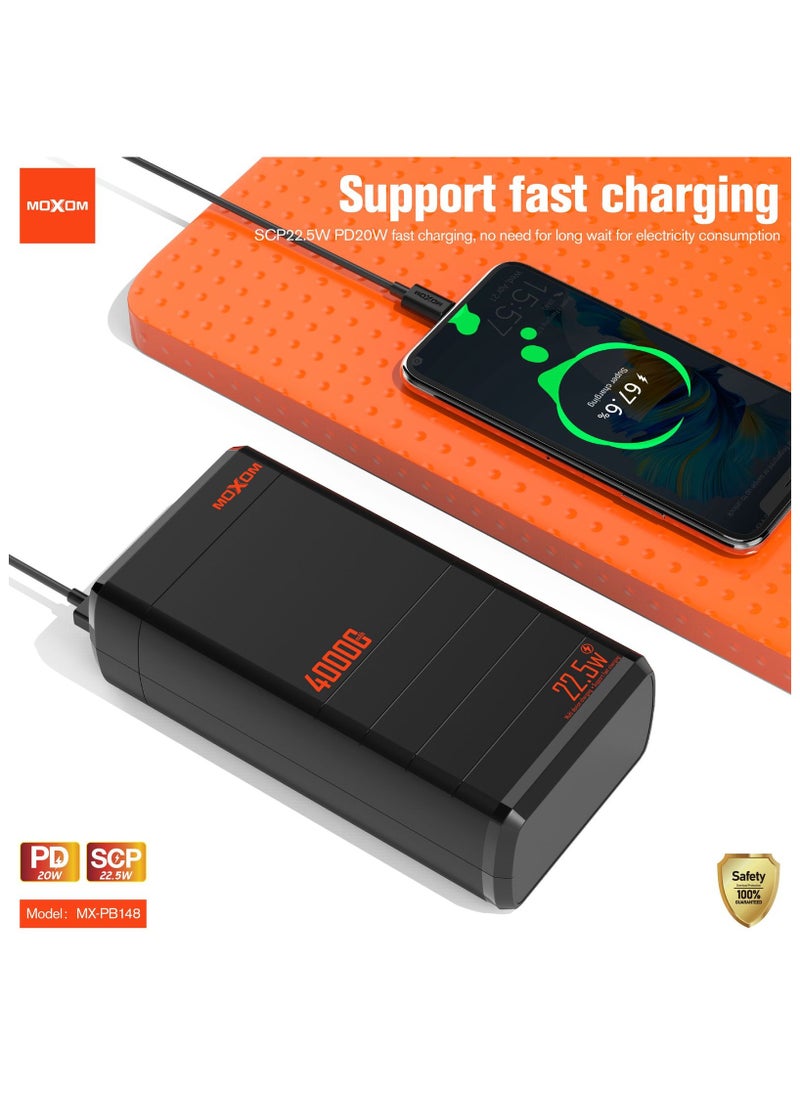 MOXOM MX-PB148 40000mAh Power Bank with LCD Display - 1 USB Port and 2 PD Ports - Fast Charging SCP 22.5W and PD 20W Multi-Device Charging  - Image 5